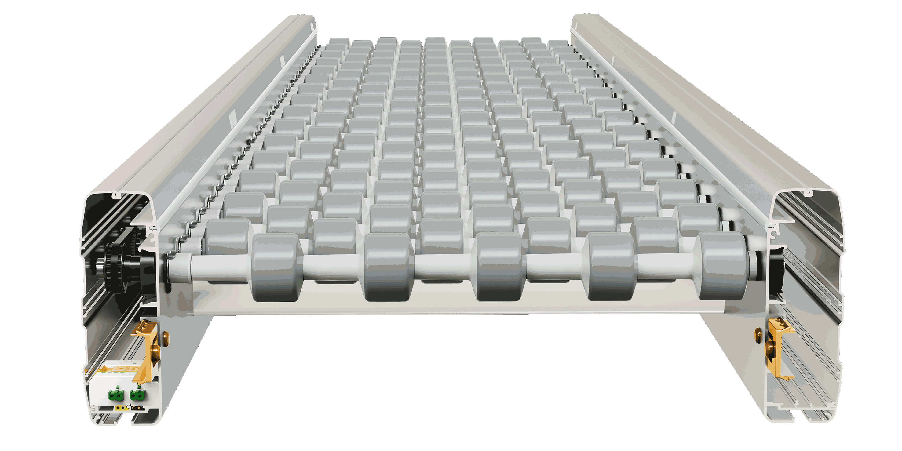 zero pressure accumulation roller conveyor, ZPA roller conveyor,  modern conveyor design, double roller conveyor, new powered roller conveyor,
